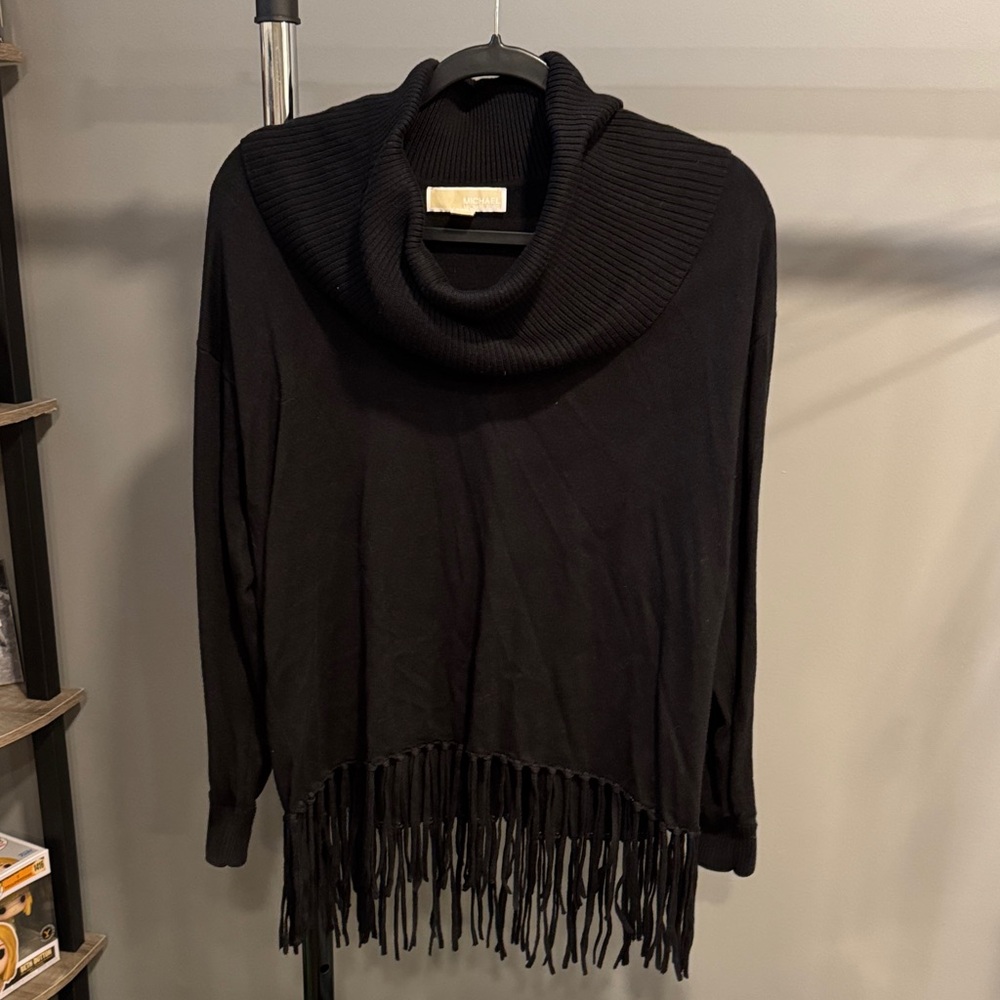 Michael Kors Black Cowl Neck Fringe Sweater